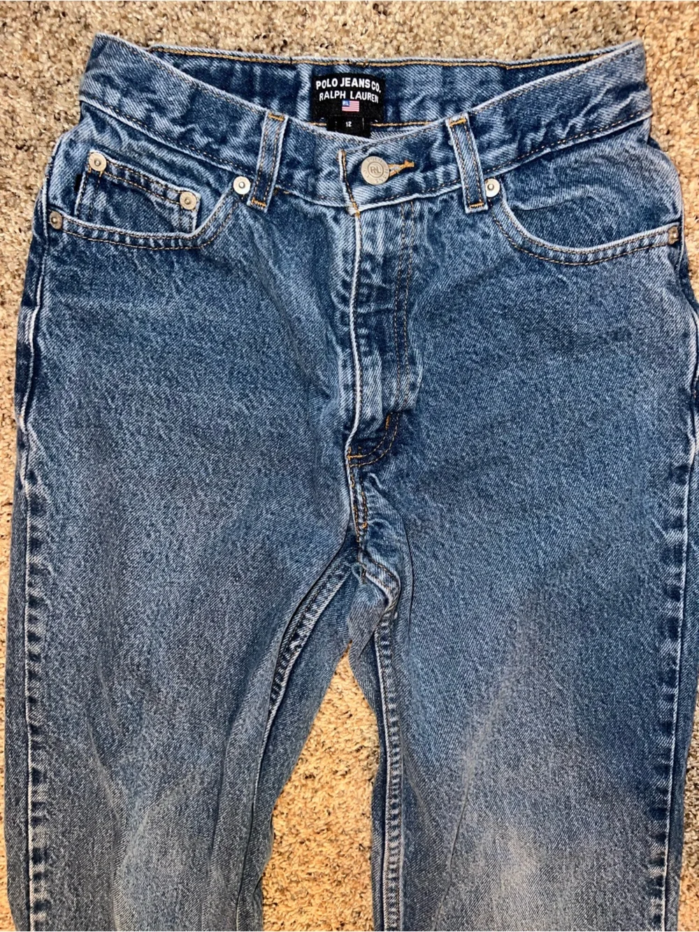 Vintage Ralph Lauren Kids Bundle Grey Polo Henley - Denim Jeans Flag Patch 12